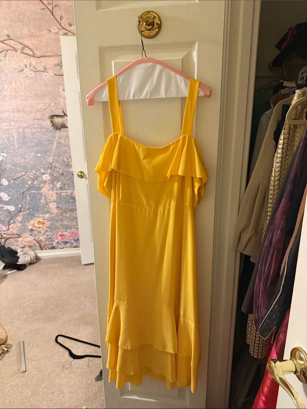 J. Crew Bright Yellow Ruffle Midi Dress